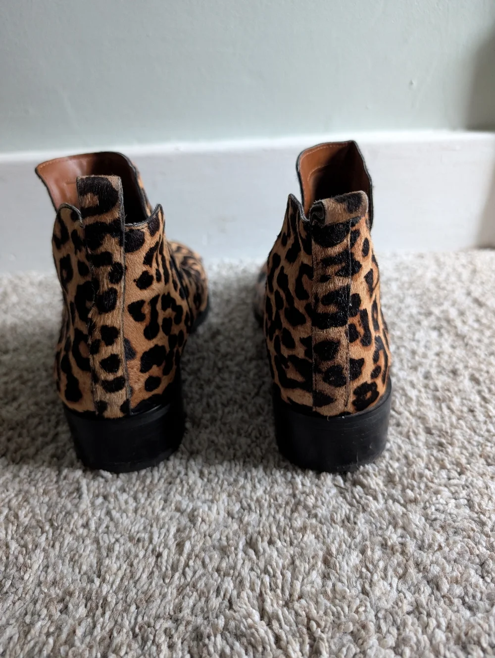 Frank Sarto Leopard‎ Print Leather Ankle Chelsea Boots - Tan/Black Sz 9.5